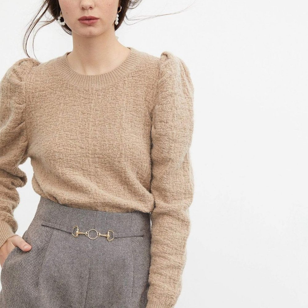 J.ING Tan Maureen Puffed Shoulders Sweater Size S/M